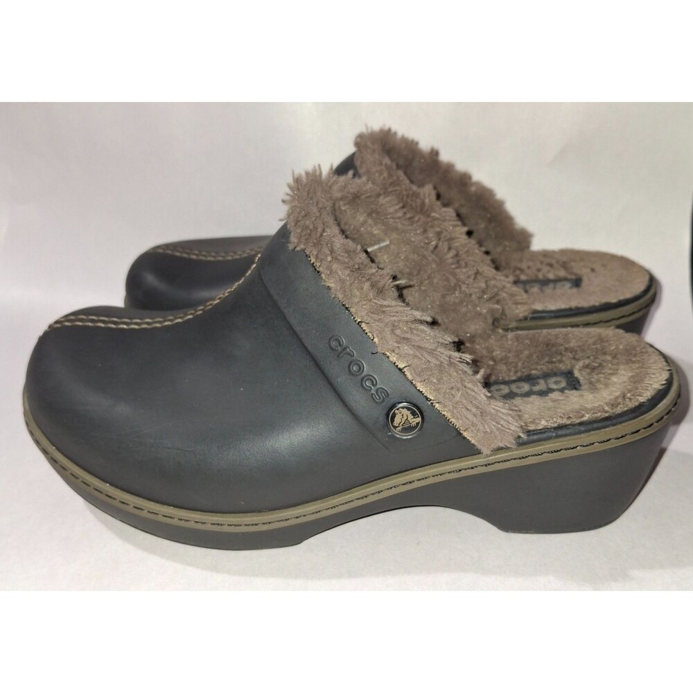 CROCS Cobbler Eva Faux Fur Lined Black Clogs Mules Shoes Womens Size W 8